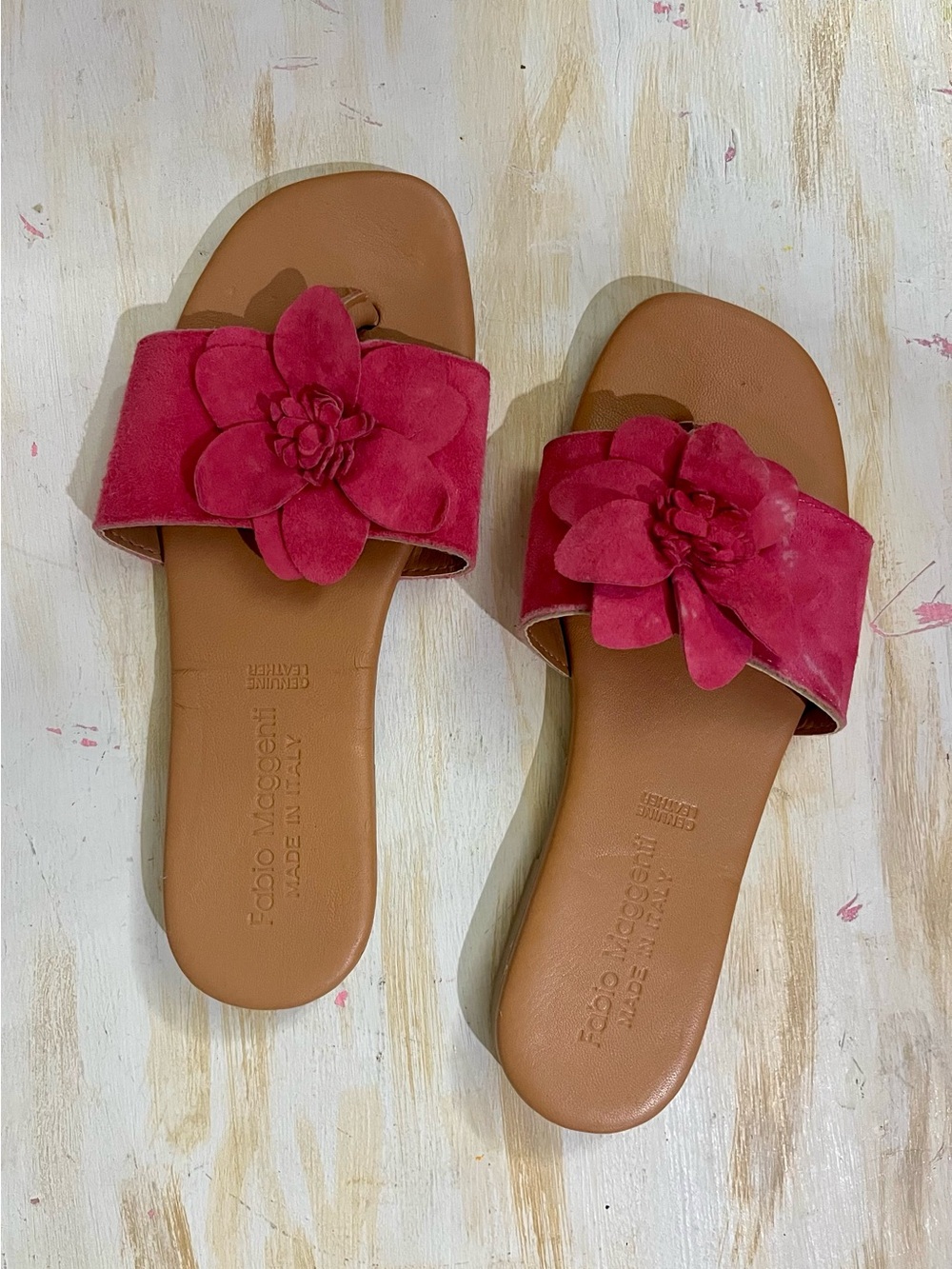 Fabio Magentti Feminine Pink Suede thongs with Floral Accent